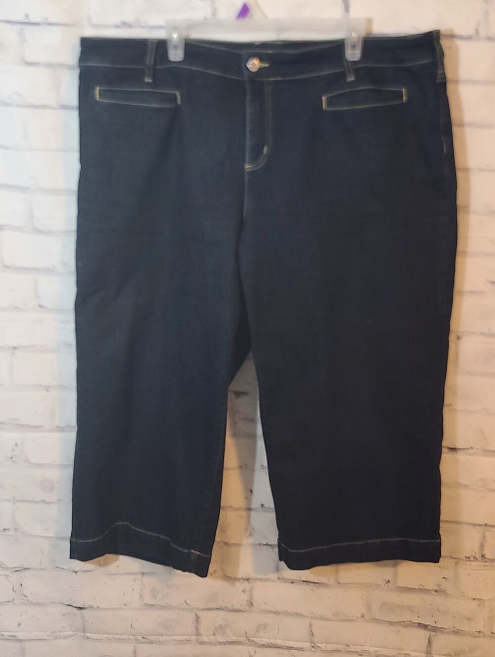 Lands' End Mid Rise Wide Leg Crop Jeans Dark Wash Blue Sz 22W